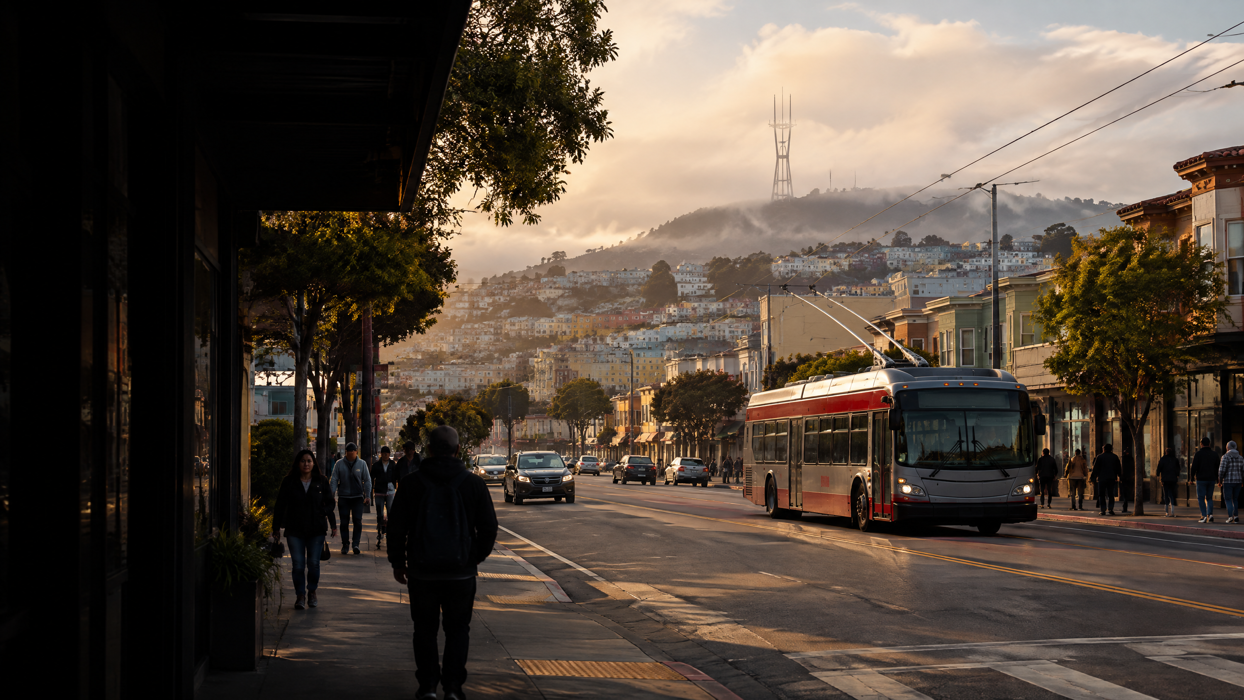 Illustrative view inspired by the Mission Street corridor and San Francisco hills